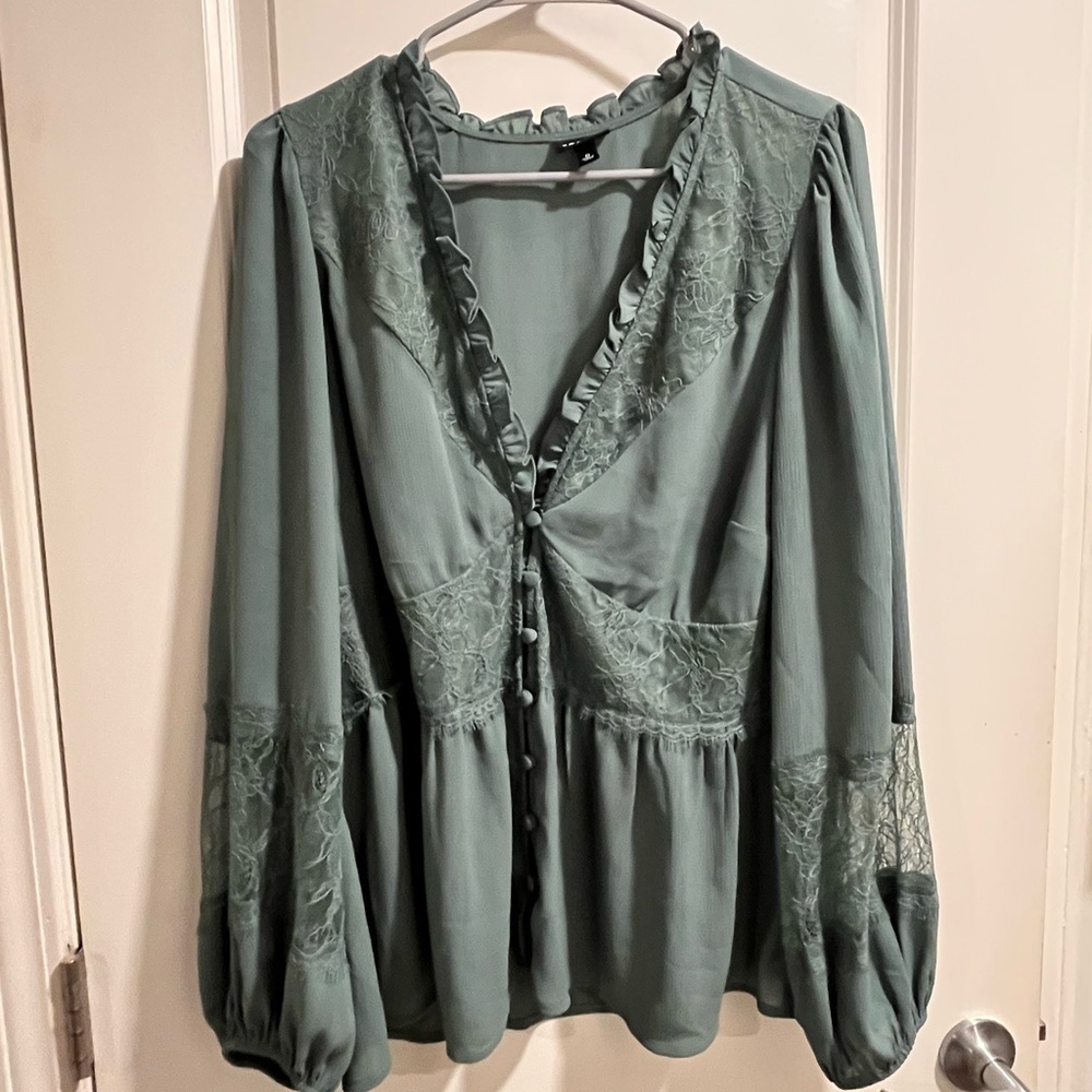 Torrid Teal Lace Accent Blouse